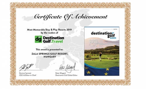 A Zala Springs Golf Resort egy újabb elismerést kapott!